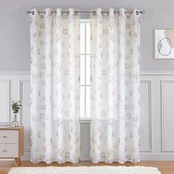 Wide Width Magnolia Light Filtering Grommet Curtain Panel by Habitat™ in White Pink (Size 52" W 95" L)