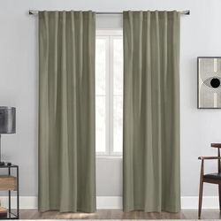 Wide Width Seren Room Darkening Dual Header Curtain Panel by Thermalogic in Taupe (Size 50" W 108"L)
