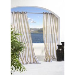 Wide Width Escape Stripe Sheer Grommet Outdoor Curtain Panel by Outdoor Decor by Commonwealth in Khaki (Size 54" W 96" L)