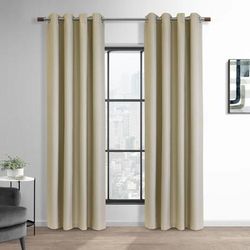 Wide Width Newberry Blackout Grommet Curtain Panel by Thermaplus in Linen (Size 52" W 84" L)