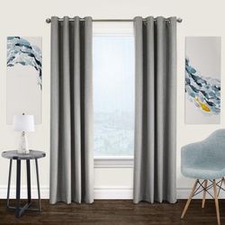 Wide Width Newberry Blackout Grommet Curtain Panel by Thermaplus in Greige (Size 52" W 108"L)