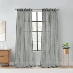 Wide Width Paloma Sheer Dual Header Curtain Panel by Habitat™ in Grey (Size 52" W 108"L)