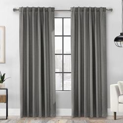 Wide Width Baxter Blackout Dual Header Curtain Panel by Thermaplus in Silver (Size 52" W 84" L)