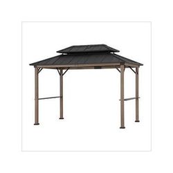 Sunjoy Group 8 x 12 Grill Gazebo with Solar Power and Shelves (Brown)
