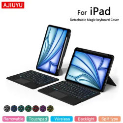 AJIUYU Keyboard For iPad Air 11 M2 2024 Air 13 Inch Case Magic Smart Keyboard Cover TouchPad Backlight Spanish Portuguese French