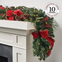 Set of 2 6 ft. Christmas Garland - Christmas Cheer Cordless Garland with Bow - Frontgate - Outdoor or Indoor Christmas Decorations