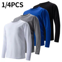 1/4 Pack Children's Solid Color Sports Quick-drying Long-sleeved T-shirt Boys And Girls Basic Running Long-sleeved Round Neck T