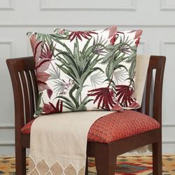Vermilion Nature,'Pair of Embroidered Green and Red Cotton Cushion Covers'