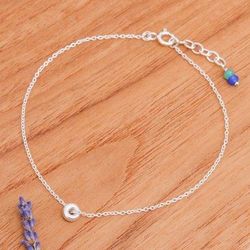 Promise of Peace,'Blue and Green Quartz Sterling Silver Charm Anklet'