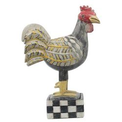 'Multi-Color Wood Decorative Box with Rooster Sculpture Lid'