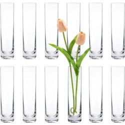 Glass Cylinder Bud Vases for Centerpieces, Set of 12 Clear Small vases,Handmade Slim Flower Vases