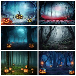Halloween Backdrop Horror Night Moon Misty Dark Forest Gloomy Grove Scary Ghost Pumpkin Adults