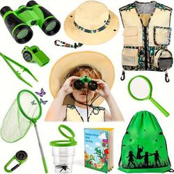 TEMU Kit & Bug Kit & Safari Costume Kit, Outdoor Exploration Set With Hat, Vest, And Bugs Book For Boys Girls 3-12 Years Old (camouflage Green) Christmas Gift