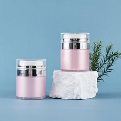 TEMU 2pcs Pink Acrylic Airless Pump Jars, 15/30ml - & Lightweight, Vacuum Sealed For , Ideal For Travel - Lotions, Moisturizers, & Eye Creams