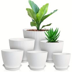 TEMU Uouz 7inch/6.2inch/5.4inch/5inch/4.4inch/3.9inch Plastic Flower Pot Set Of 6, With Drainage Holes And Saucers, Suitable For Indoor And Outdoor Flowers, Succulents, Uouz