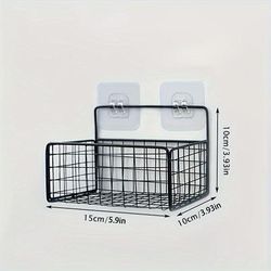 TEMU Easy-install No-drill Wrought Iron Bathroom Storage Rack - Wall Mounted, Space-saving Organizer, Drainage, Non Perforated