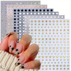 TEMU 6 Sheets Star Nail Stickers 3d Glitter Shiny Golden Silvery White Black Stars Nail Art Sticker Geometry Star Sticker Diy Transfer Decal Designs Nail Tips Diy Manicure Nail Art Decoration Supplies