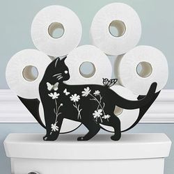 TEMU Two-sided Kitten Toilet Paper Holder: Adorable Animal Iron Decorative Home Organizer, Holds Extra For Bathroom, Washroom, Or Storage Shelf Halloween, Christmas Decorations