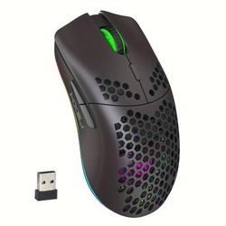 TEMU Wireless Gaming Mouse, 2.4g Lightweight Shell Ergonomic Rgb Mice With 750mah Rechargeable Battery, Energy Saving, 6 Buttons & Mini Usb Receiver For Windows, Os, Laptop, Smart Tv (black).