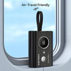 TEMU Asperx Power Bank With Built In Cable, 30w Fast Charging Portable Charger With 2 Usb-c, 1 Usb-a, 10000mah Battery Pack For Iphone 15/14 Series, Ipad, Airpods And More, Withe