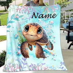 TEMU Custom Name Blanket Sea Turtle Printed On And Warm Blanket Great Holiday Gift For Family And Suitable For Camping And Travel