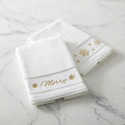 Set of 2 Holiday Hand Towels - Merry & Snowflake - Frontgate Resort Collection™