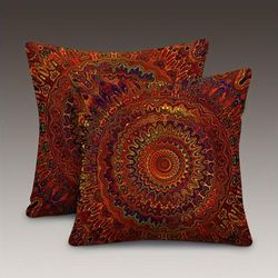 TEMU 2pcs Short Plush Fabric Red Fantasy Golden Mandala Bohemian Style Pillow Cover With Double-sided Printing 18in *18inminimalist Art Modern Style Bedroom Living Room Home Decoration Without Pillow Core