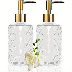 TEMU Pack Of 1/2 Crystal Glass Soap Dispensers, 350ml/11oz. Transparent Glass Lotion Pump Soap Dispensers, Reusable Kitchen Dish Soap, Shower Gel, Shampoo And Hand Wash Dispensers