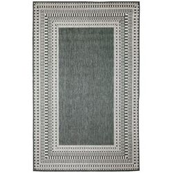 Malibu Etched Border Indoor/Outdoor Area Rug Charcoal by Brylane Home in Green (Size 4'10"X 7'6")