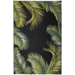 Marina Palm Border Indoor/Outdoor Area Rug Aqua by Brylane Home in Black (Size 4'10"X 7'6")