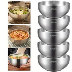 TEMU 5pcs Set Jiasin Large Stainless Steel Double-layer Bowls - Rust-resistant, Heat-insulated, Ideal For Noodles, Soup & More - Durable, Deep Design For Home Use, Noodle Bowl