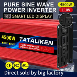 Inverter 2500W 3500W 4500W High Power DC12V/24V To AC 110V 60HZ Voltage Pure Sine Converter Car Accessories Solar With LED