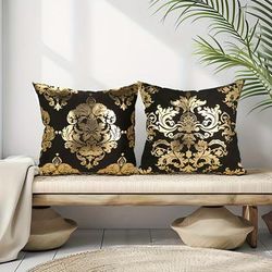 TEMU 2pcs, Short Plush Boho Baroque Luxury Golden Plated Decorative Square Throw Pillow Covers, 18in*18in, Cozy Modern Home Decorations Pillowcases For Sofa Couch Bed Room Decor, Without Pillow Inserts.