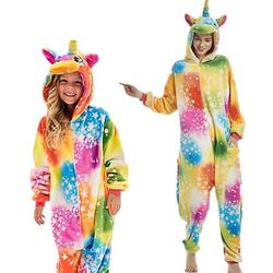 Costume da band di animali Unicorno Pigiama Kigurumi Pigiami e camicie da notte Costumi di Gruppo per Famiglie di Halloween Costume Divertente Bambini Adulti Unisex Uomini e Donne Ragazzi e Ragazze