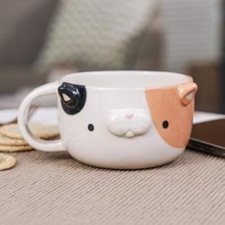 Calico Elixir,'Whimsical 6 oz Ceramic Calico Cat Cup with a Glossy Finish'
