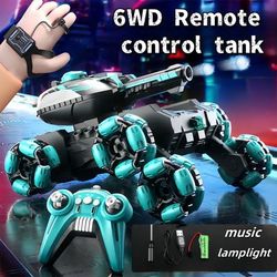 TEMU Six-wheel Remote Control Tank Toy, 2.4g Gesture Sensing, Double Remote Control, Launch, Deformable, Drift Stunt 360Â°, Stunt Remote Control Car, Lights And Music, Christmas Easter Gifts Gift