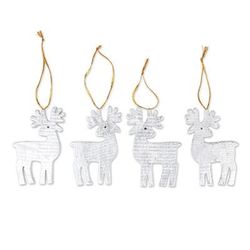 Divine Reindeer,'Set of 4 Silver Albesia Wood Holiday Reindeer Ornaments'