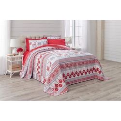 3-Pc. Microfleece Christmas Bedspread Set by BrylaneHome in Red Fairisle (Size KING) Reversible Quilted Cover & Pillow Shams
