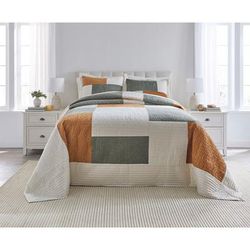 Modern Velvet Patchwork Bedspread by BrylaneHome in Dark Green (Size FULL)