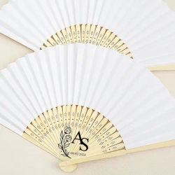 Personalized Custom White Fabric Fans, Wedding Party Favors, Bulk Engraved Cloth Fans, Gifts for Guests
