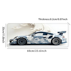 TEMU Xxl Ocean Wave Racing Car Mouse Pad - Large Gaming Desk Mat With Non-slip Rubber Base, 35.4x15.7 Inch - And Office Use