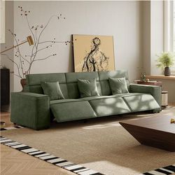 114.67"Minimalist Power Recliner Couch, 3 Recliners, Water Repellent, Scratch Resistant, Dark Green