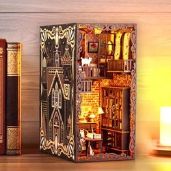 TEMU Book Nook Kit, Diy Miniature Dollhouse Booknook Kit, 3d Wooden Puzzle Bookshelf Insert Decor With Led Light For Him Or Her