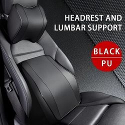 TEMU Memory Foam Car Headrest And Lumbar Support Pillow Set, Pu Leather Neck And Back Cushion For Car Seat, Comfortable Driver Seat Pillows With