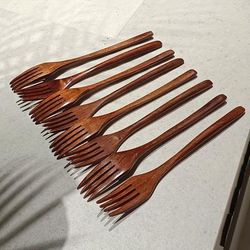TEMU 8pcs Pasta Fork, Fruit Forks, Salad Forks, Spaghetti Forks, Forks, Wooden Dessert Forks, Fork For Salad, Fruit Fork For Party Buffet, Food Forks, Sandwich Forks, Cake Forks, Kitchen Supplies