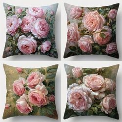 TEMU 4-pack Contemporary Style Throw Pillow Covers - Polyester Floral Print Decorative Cushion Cases With Zipper For Sofa, Bed, And Various Room Types - 17.72x17.72 Inch - Hand Wash Only - Woven Fabric