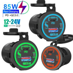85W PD Type C/QC 3.0 USB Car Charger with Switch Fast Charge Socket Power Outlet Adapter Waterproof For 12V 24V Car Truck Boat