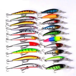 20Pcs Fishing Lure Tackle Kit Set Hard Bait Artificial Rotating Floating Fishing Minnow Crankbait