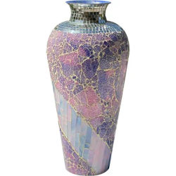 Tall Floor Vase - Glass Decorative Mosaic Vase for Flowers and Pampas Grass - 22 Inch Purple Vase,