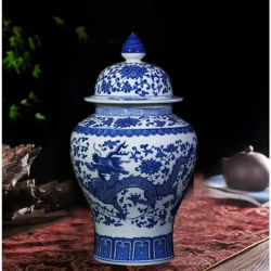 Vase Classic Blue and White Porcelain Dragon Temple Ceramic Ginger Pot Vase Home Decoration Free